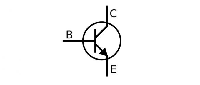 סמל גרפי של הטרנזיסטור במעגל