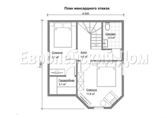 Disposition של הקומה השנייה. חזית הבית. מקור תמונה: dom-bt.com